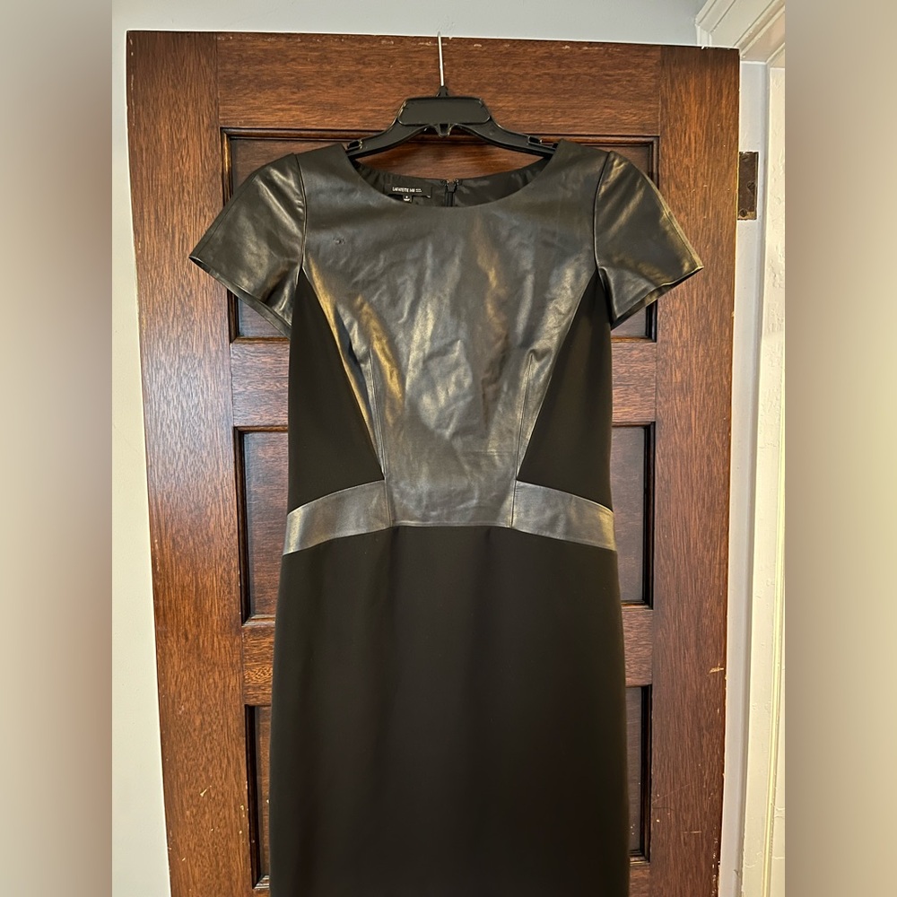 Lafayette 148 New York Black Leather Accent Mini Dress